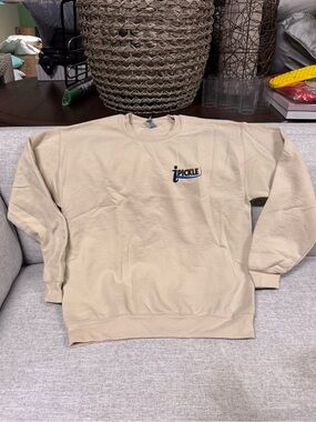 Gildan Beige Crewneck Sweatshirt with Blue 'iPickle' Logo